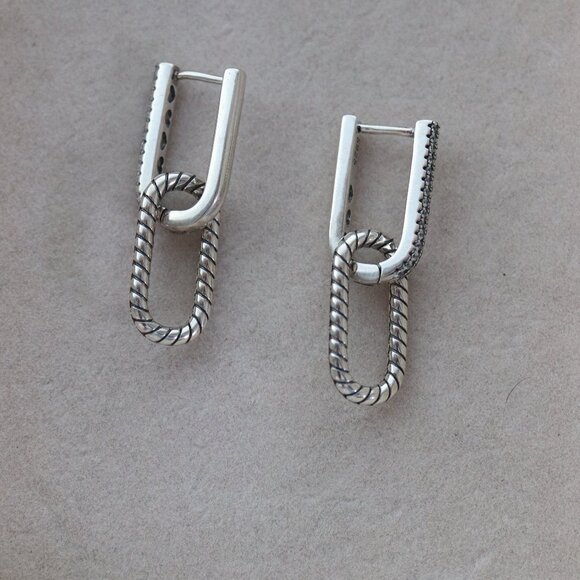 S925 U Shaped Hoop Drop Style Dangling Snake Skin Style with CZ Stone Earrings - Picture 6 of 8